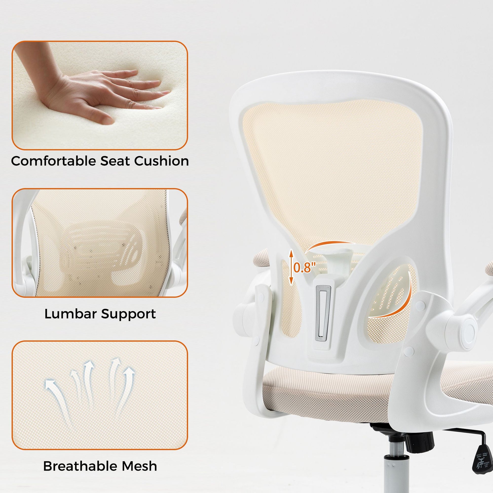 Ergonomic Mesh Office Chair with Breathable Back, Adjustable Height, Padded Seat & Armrests, 250 lbs Capacity, Modern Task Chair for Home Office & Workspace 8333 - KNM Sundry