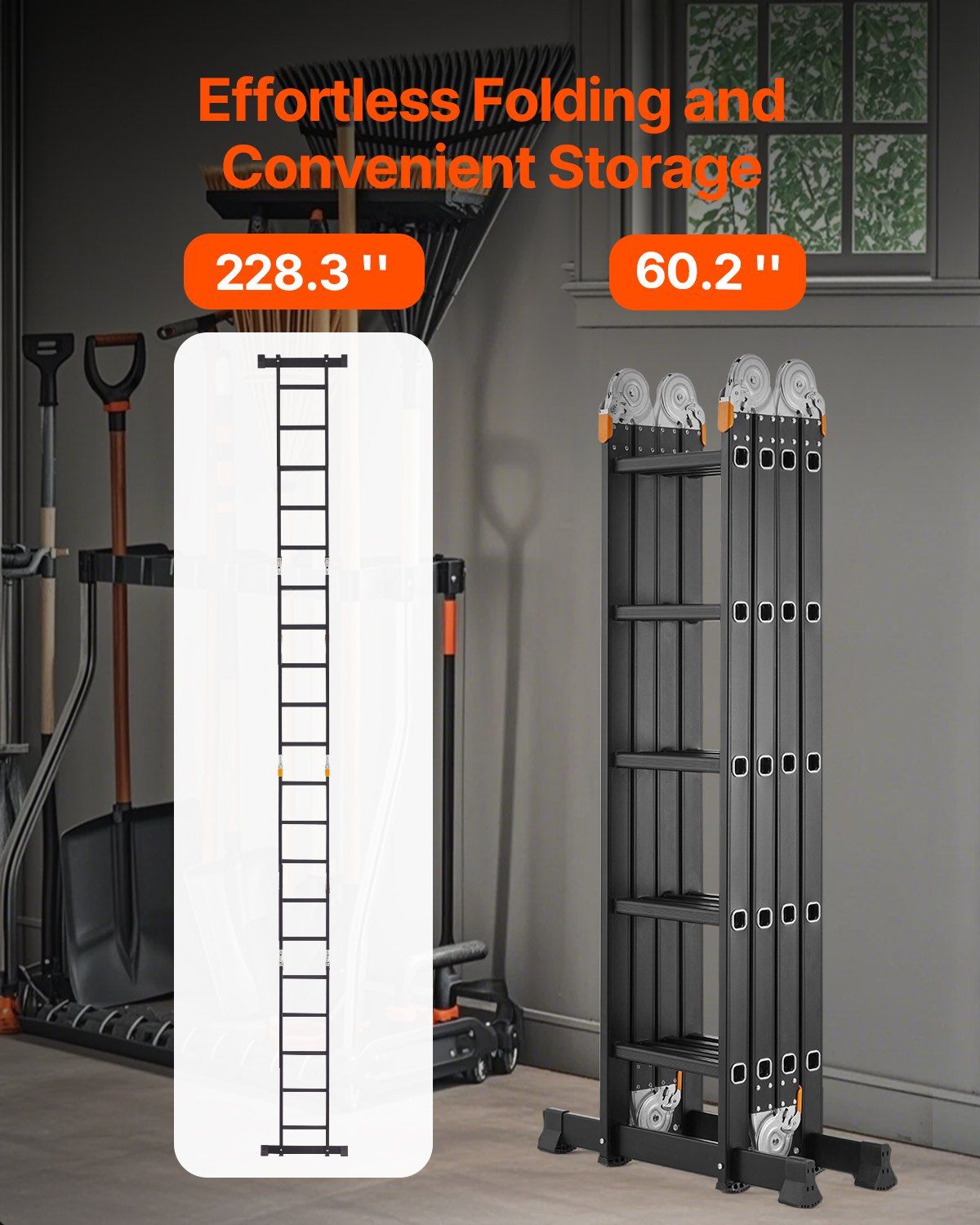 Multi-Purpose Folding Ladder, 7-in-1 Tall Extension Step Ladder, A Frame 5 Step Telescoping Ladder, 19ft Reach Height Heavy Duty Adjustable Ladder, 330 lbs Capacity for Home Outdoor - KNM Sundry