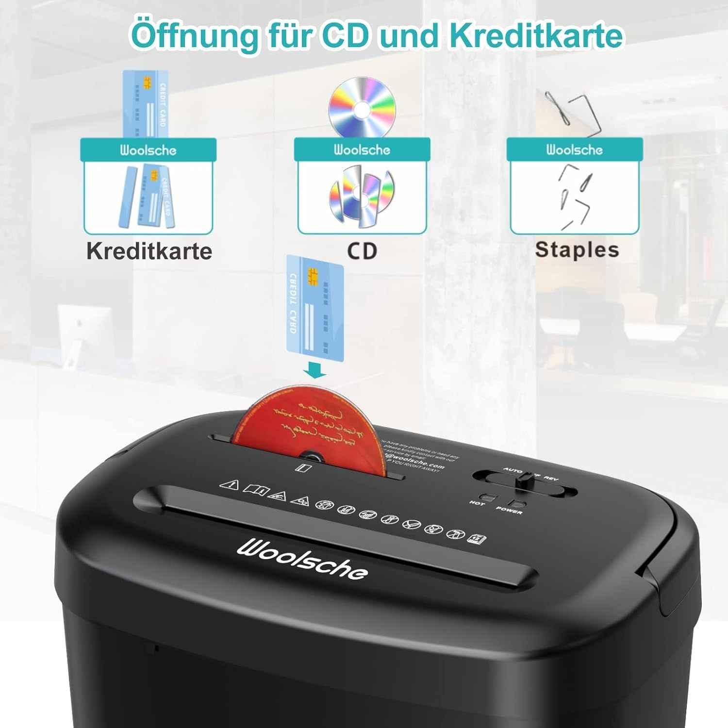 Aktenvernichter, schreddert 12 Blätter auf einmal, kann Kreditkarten/CD und Büroklammern zerkleinern, papierschredder mit einem 25-Liter-Abfallbehälter(Versand von FBA)