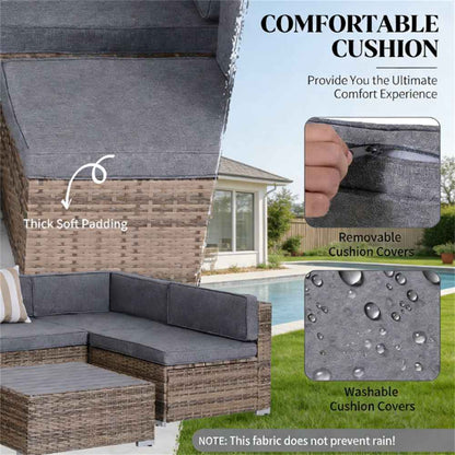 7-piece courtyard furniture set, outdoor segmented sofa set, garden set, gray
