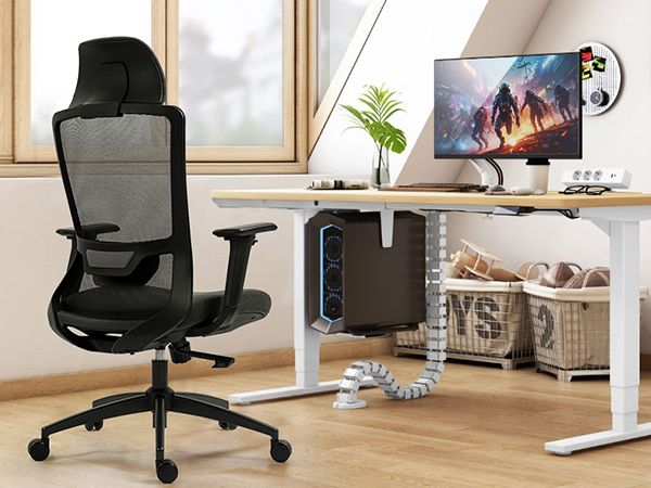 Ergonomic Mesh Office Chair with Adjustable Headrest and Lumbar Support, Breathable Back Design for Home and Office Use 8322H - KNM Sundry
