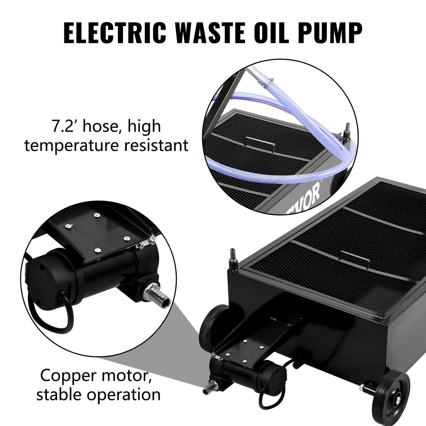 Oil Drain Pan 25 Gallon Oil Drain Tank, 95L Low Profile Oil Drain Pan, Large Capacity Oil Change Pan, Foldable Hand, with Electric Pump, Hose, Swivel Casters for Car, SUV, Trucks Oil Draining - KNM Sundry