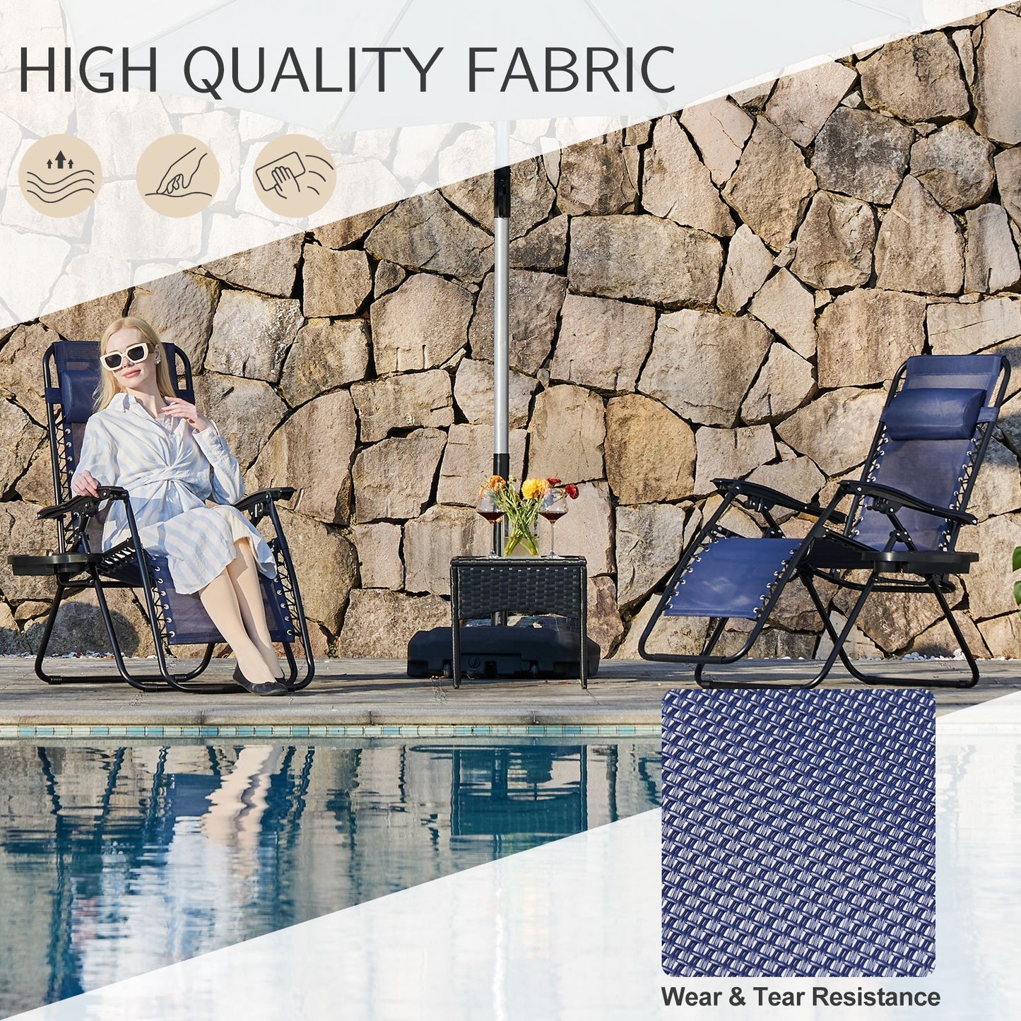 Set of 2 Zero Cravity Lounge Chairs,Outdoor Patio Folding Recliners for Pool Beach with Pillow and Cup Holder - KNM Sundry