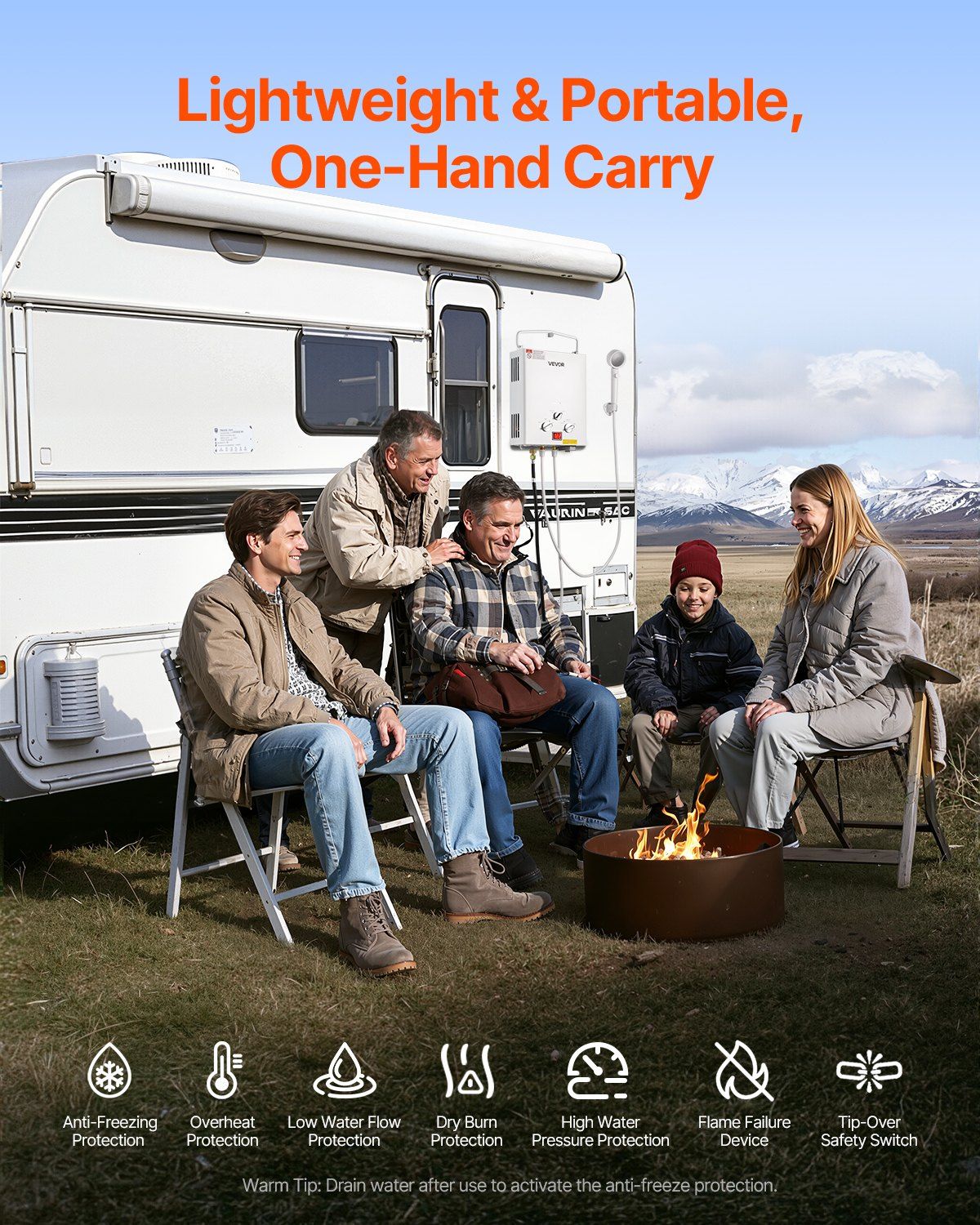 Portable Propane Water Heater, 6L Tankless Outdoor Water Heater, 41000 BTU 1.58 GPM Instant Hot Water, with Accessory Set + Regulator for RV Camping Trips Cabins Barns - KNM Sundry