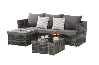 2 Piece Outdoor L-Shaped Wicker Patio Set – Sectional Sofa with
