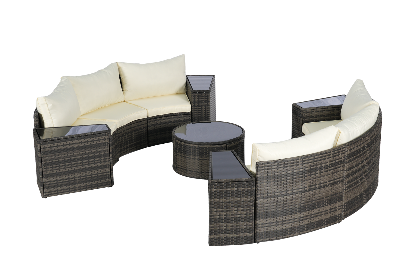 Outdoor Patio Furniture 11-Piece Half-Moon Sectional Round Patio