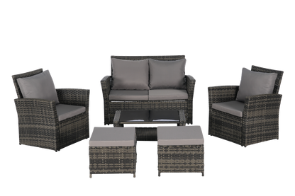 6 Piece Wicker Patio Furniture Set – Outdoor Rattan Sofa Set with