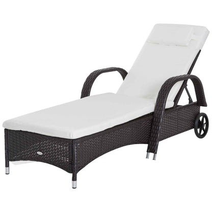 Outsunny Adjustable Wicker Sun Lounger Outdoor Recliner Chair Garden